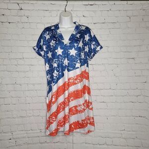 Women's Capped Sleeves Flag Mini Dress Small